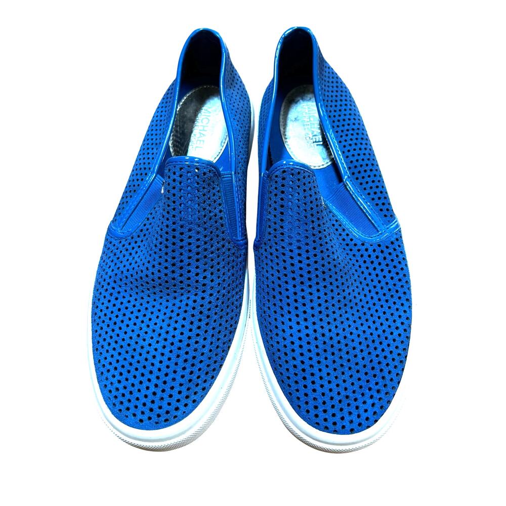 Michael Kors ladies US 7M slip on sneakers royal blue laser cut suede leather